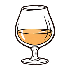 Glass of whiskey filled with amber liquid on white background  