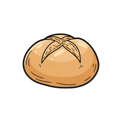 Cartoon bread bun with cross pattern on top in light brown color  