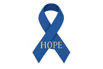 Blue awareness ribbon with hope text representing support, charity, and encouraging mental health advocacy on transparent background