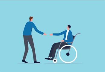 Diversity and inclusive in workplace, job and career opportunity for disability people concept, HR officer offering job for new disabled candidate on the wheelchair to be permanent employee.