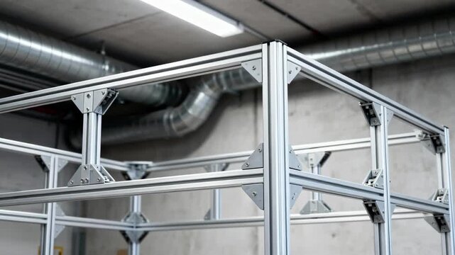 Medium shot of a modular framing system showcasing interchangeable components for versatile structural adjustments in an industrial setting