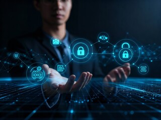 Data privacy concepts visualizing transparency, consent icons, encryption padlocks, control dials, ethical guidelines interconnected networks