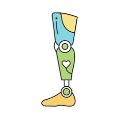 Colorful Prosthetic Leg Illustration &ndash; Medical Artificial Limb Icon with Heart Symbol