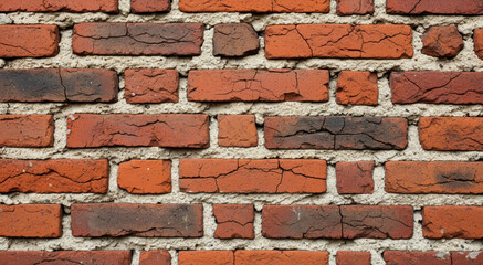 Obraz premium Aged Red Brick Wall Texture. bricks vary slightly in color red, orange, brown with visible cement mortar lines between them. The texture is rough and authentic. Even lighting