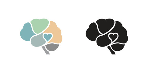 Abstract brain illustration with heart symbol representing empathy, emotional intelligence, psychological wellness and mental health care