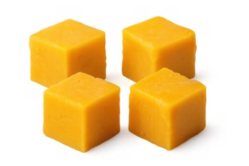 Four cheddar cheese blocks in cube shapes, perfect for appetizers, snacks, grilling, or cooking with transparency