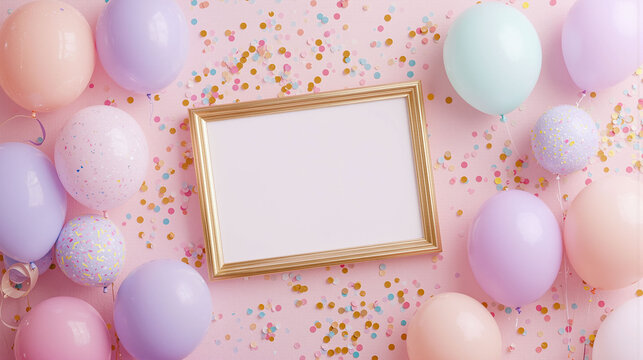 Festive Frame with Balloons and Confetti
