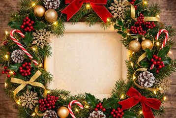Christmas Holiday Frame with Ornaments and Garland