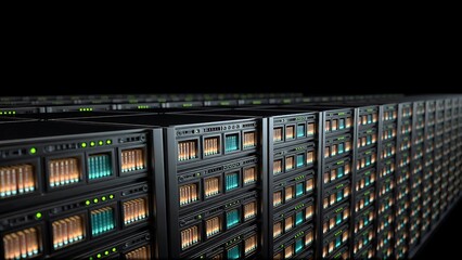 Powerful server room installation for data processing and storage with advanced technology, showcasing modern IT infrastructure