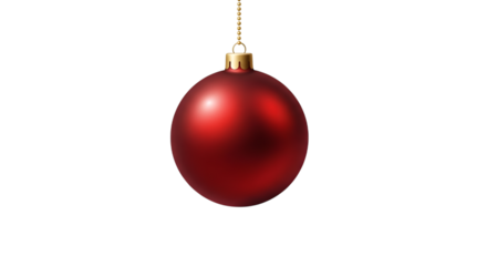 Red christmas ornament hanging, isolated on transparent background