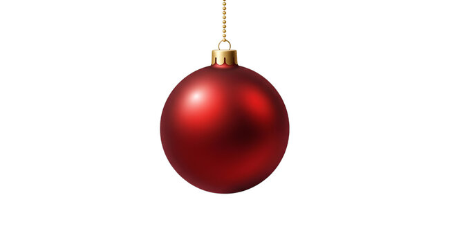 Red christmas ornament hanging, isolated on transparent background