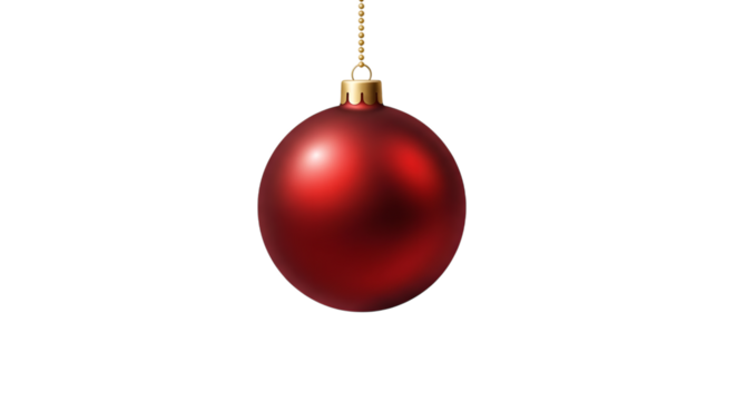Red christmas ornament hanging, isolated on transparent background