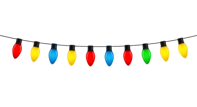 Colorful christmas string lights for holiday decoration, isolated on transparent background - Powered by Adobe