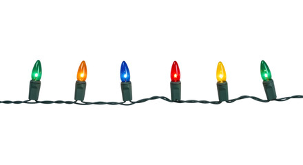 Colorful christmas string lights isolated on transparent background