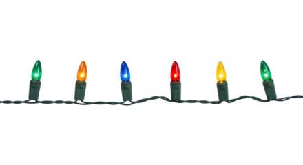 Colorful christmas string lights isolated on transparent background