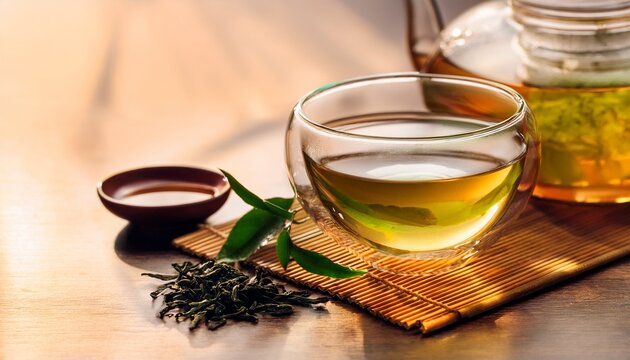 Tea Brewing In Transparent Glass Cup Dragon Well Green Tea Longjing Tea