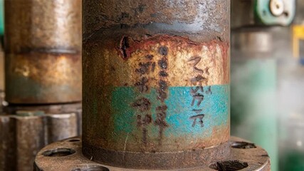 Closeup of routine die inspection focusing on wear and tear signs highlighting preventative maintenance practices in a factory workspace.