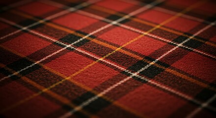 Classic red tartan fabric close up detailed texture design material