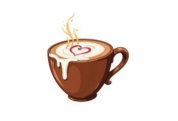 Aromatic Coffee Cup with Heart-Shaped Foam Art and Rising Steam on Minimalist White Background Symbolizing Warmth and Cozy Moments