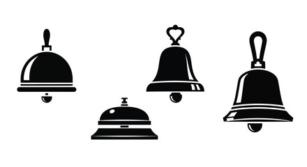 Collection of black silhouette icons depicting various styles of bells