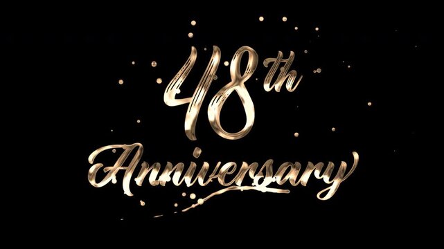 48th anniversary text animation in golden metallic effect. suitable for celebrating special occasions, invitations, anniversary cards and social media. Includes alpha channel for any background.