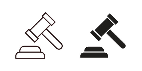 Fototapeta premium Gavel icon with glyph and line. black vector icons for Web UI