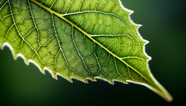 Macro Photography Of A Freen Plant Leaf With Structure Detail And Depth Of Field