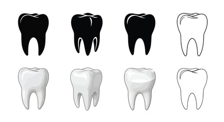 Illustration of teeth showing variations in decay and dental health