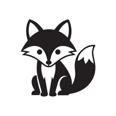 fox icon vector black and white sitting curled tail badge for children
