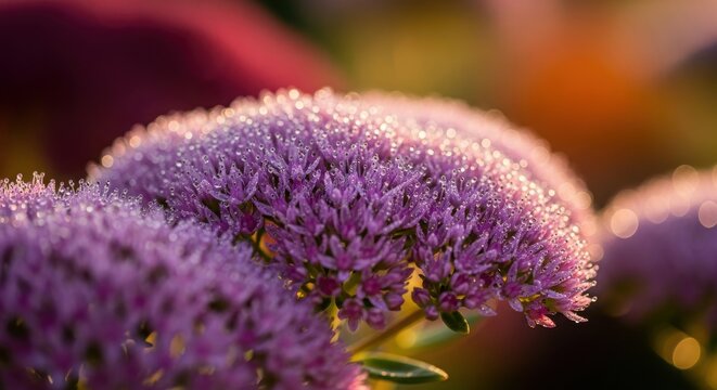 Dew-Kissed Autumn Joy - Macro of Hylotelephium with Golden Bokeh