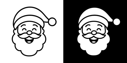 Cartoon Santa Claus Face Vector Smiling Santa with Big Hat, Minimal Line Art, Easy to Trace