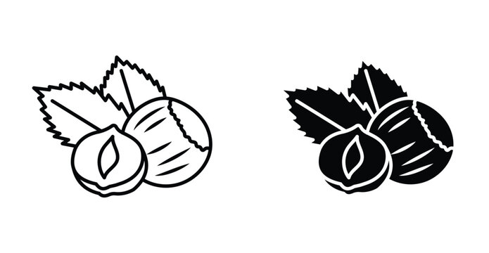 Hazelnut icon. Line with editable stroke and flat for Web