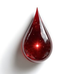 Obraz premium A single glistening red drop of liquid with tiny bubbles suspended within casting a subtle shadow