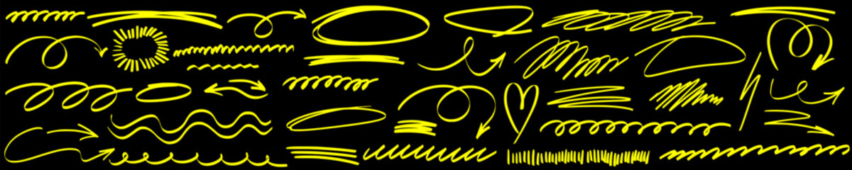 Artistic underline strokes and crisp highlight accents merge with marker marks to build a flowing line pattern enriched by repeated underline curves and highlight flashes.