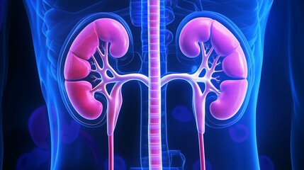 Detailed anatomical illustration of human kidneys, showcasing intricate structures and vibrant colors, emphasizing their vital role in the urinary system and overall health