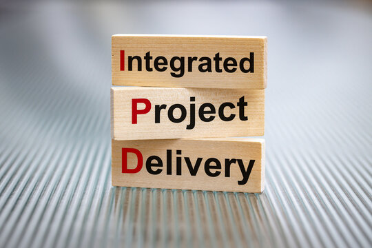  IPD symbol. The Integrated Project Delivery. System of cooperation and communication between the owner, designer (architects, engineers), contractor, and subcontractors. close up