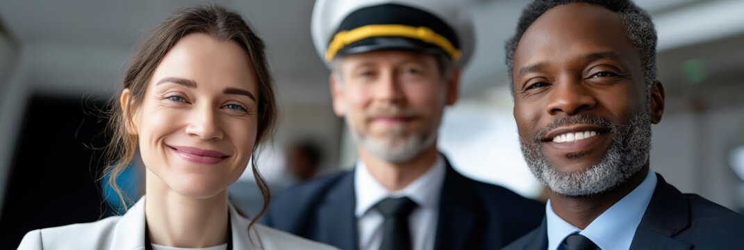 Smiling diverse professionals: female and male adults in corporate attire