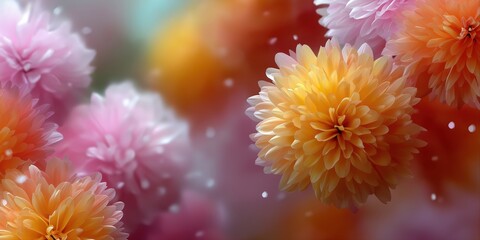 Fototapeta premium Vibrant chrysanthemums in bloom amidst soft pastel background