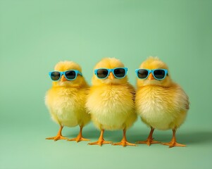 Chick yellow cute wears blue sunglasses in playful scene