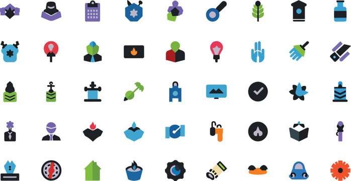 Colorful vector set illustration of musical instruments, splashes, and symbols for web design and icons