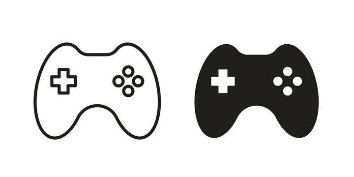 Game controller icon flat and thin stroke vector pack. Editable icons set