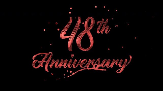 48th anniversary text animation in red metallic effect. suitable for celebrating special occasions, invitations, anniversary cards and social media. Includes alpha channel for any background.