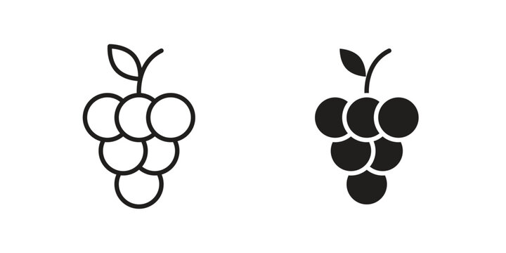 Grapes icon flat and thin stroke vector pack. Editable icons set