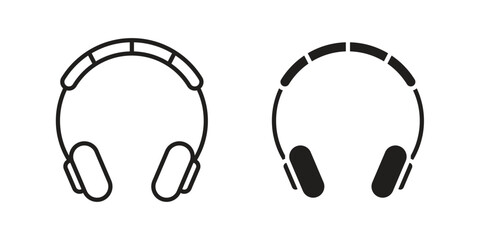 Obraz premium Headset icon flat and thin stroke vector pack. Editable icons set