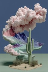 surreal cactus with pastel cloud and flowing colors creating dreamy artistic scene in vibrant modern design