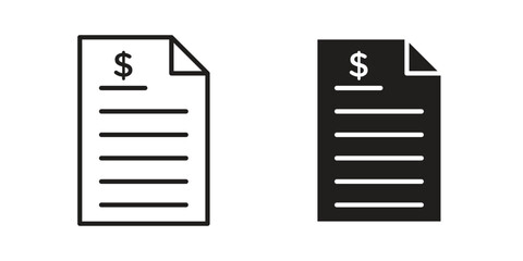 Invoice icon flat and thin stroke vector pack. Editable icons set