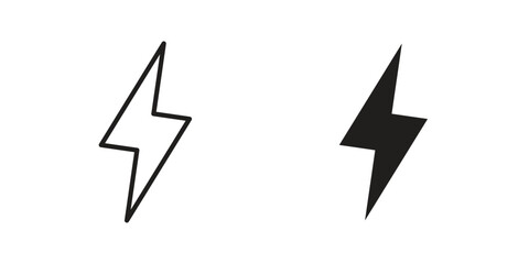 Lightning icon flat and thin stroke vector pack. Editable icons set