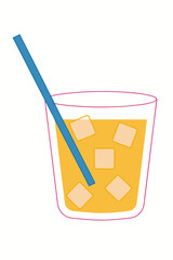 Vibrant Yellow Cocktail with Blue Straw and Ice Cubes
