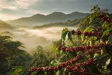 A mountain range with a foggy mist in the background