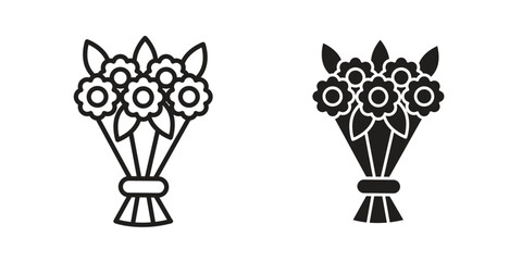 Flower bouquet icon set. Outline symbol editable.